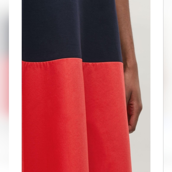 COS navy orange jersey cotton swing colorblock short sleeve cotton dress M - Picture 6 of 10